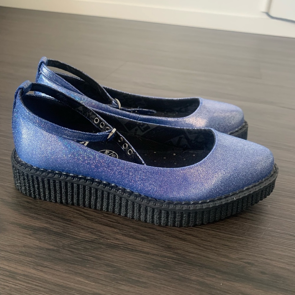 T.U.K Footwear Blue Shimmer Pointed Ballet Creeper (Mary Janes)